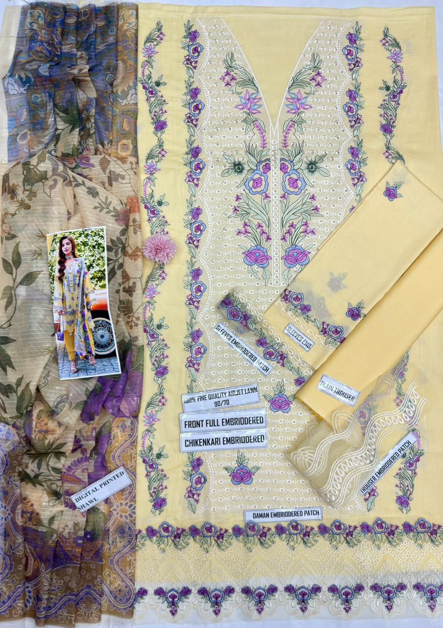 Jade 5015 - Luxury Embroidered Airjet Lawn 3 Piece Suit