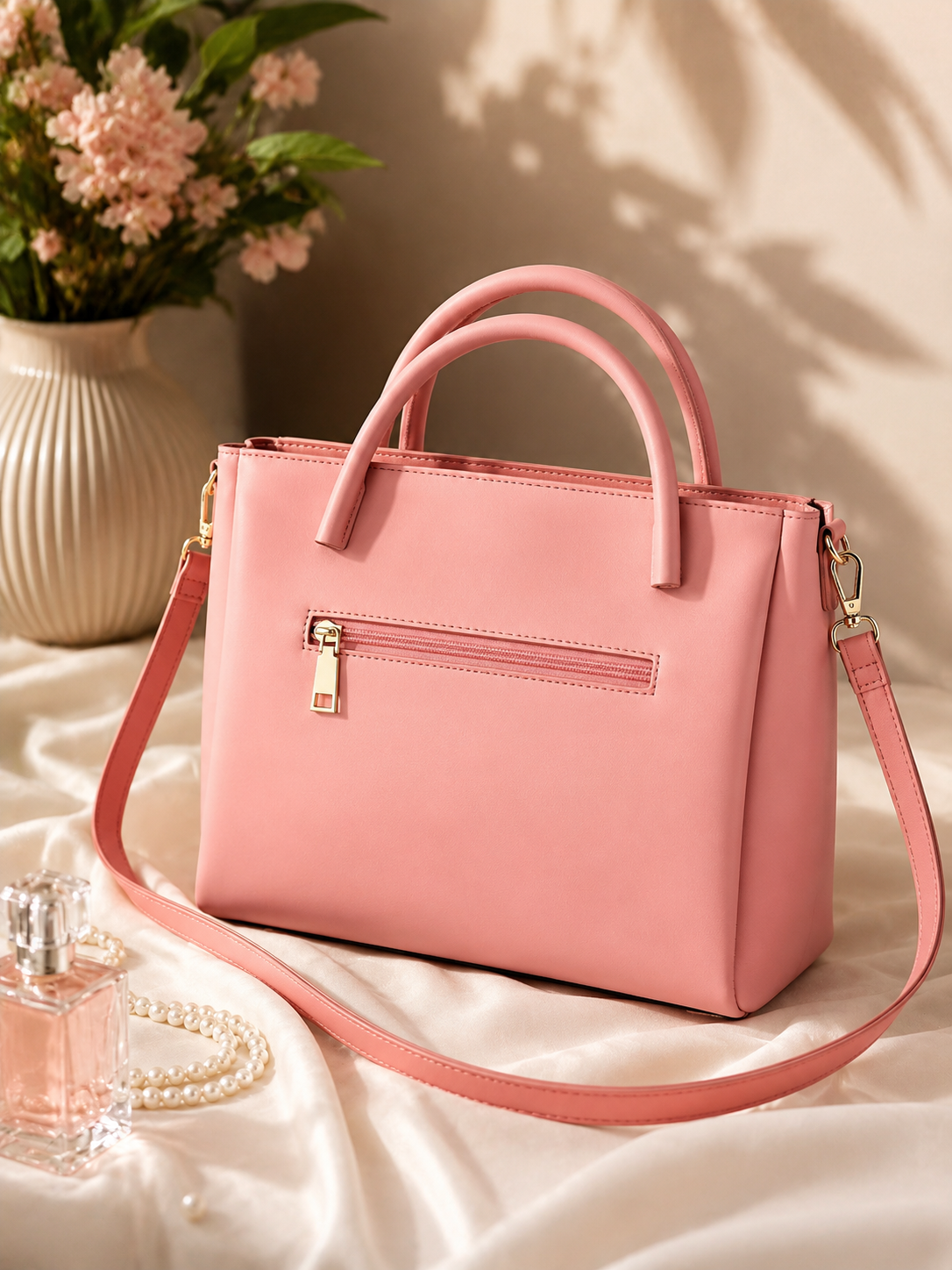 Pastel Pink Structured Shoulder Bag for Women