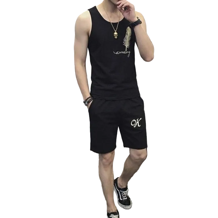 Men's Summer Sando & Shorts Set – Stretchable Cotton Jersey Fabric, Soft Breathable Sleeveless Top and Comfortable