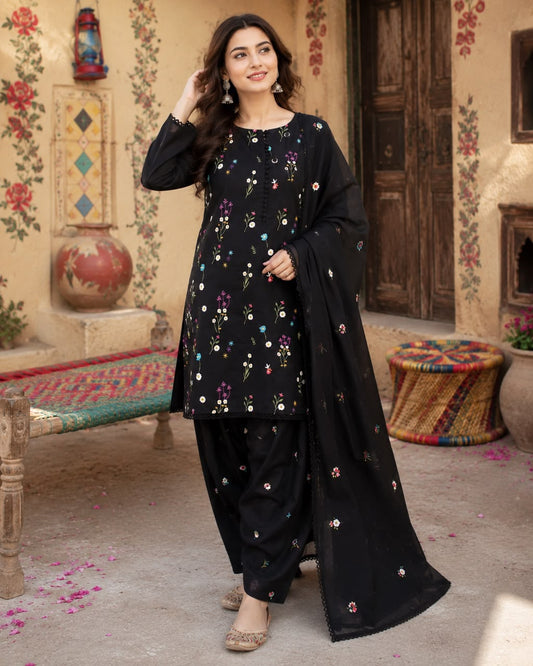 Batik 3PC Lawn - Front Sleeves Trouser Emb with Chiffon Dupatta