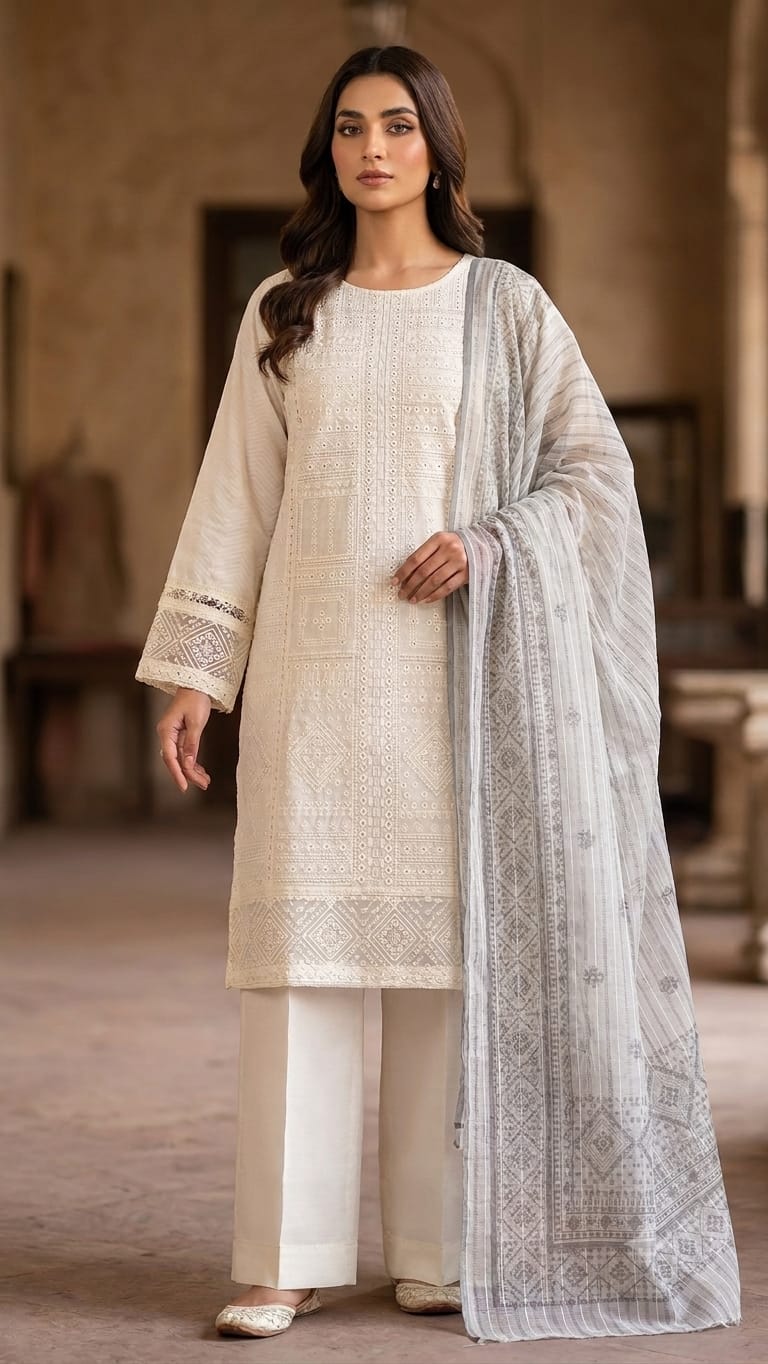 Heavy Chicken Kari Lawn 3PC Stitched with Printed Dupatta