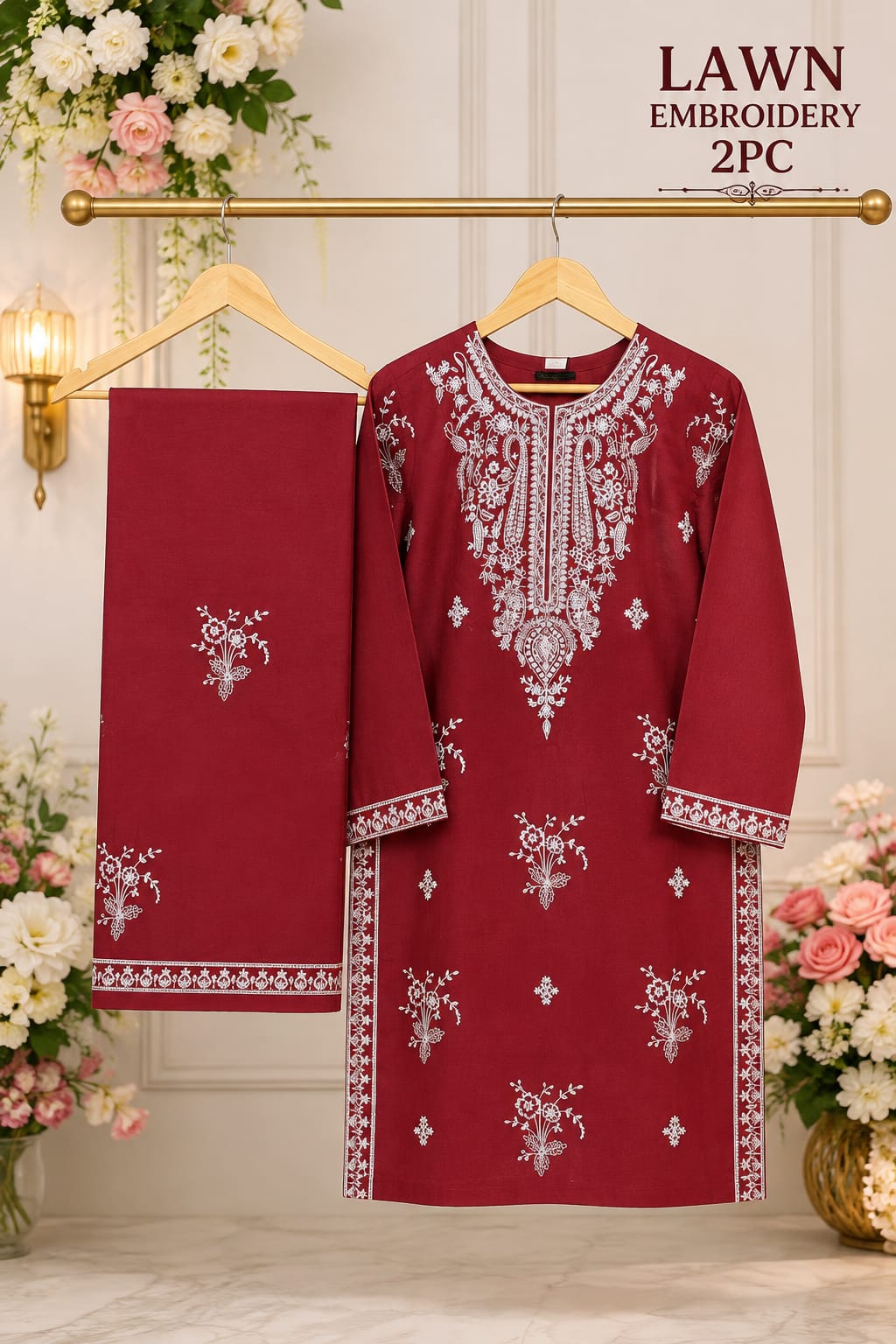 Lawn Party Wear Embroidered 2PC Stitched Suit | Heavy Embroidered Shirt and Trouser