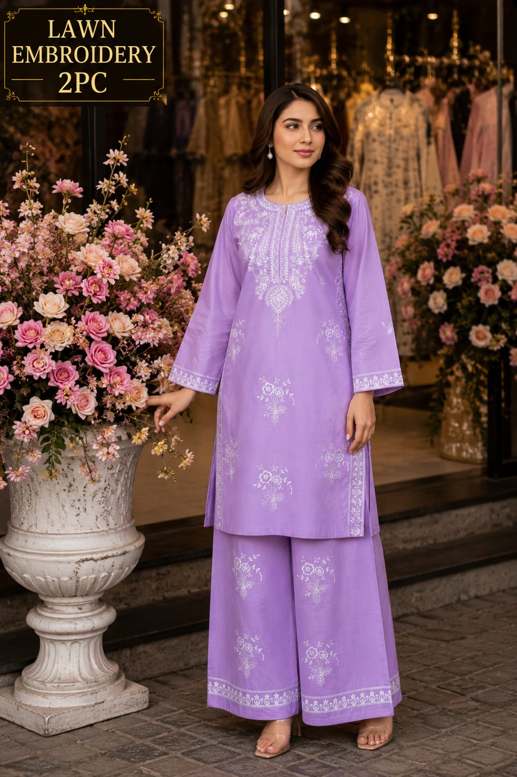 Lawn Party Wear Embroidered 2PC Stitched Suit | Heavy Embroidered Shirt and Trouser