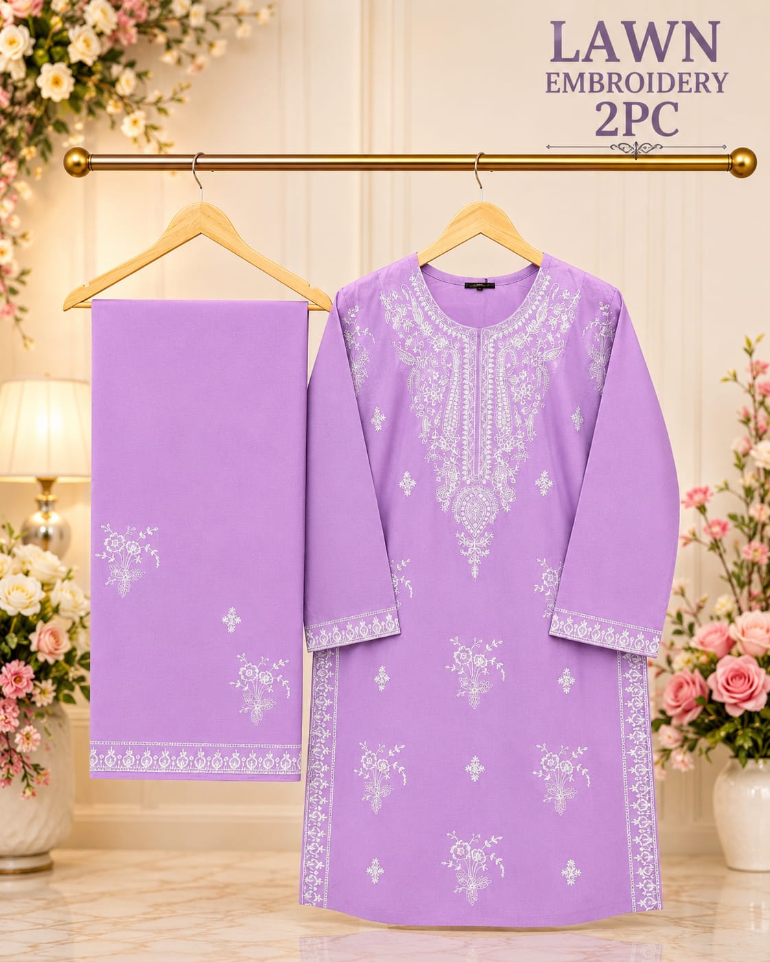 Lawn Party Wear Embroidered 2PC Stitched Suit | Heavy Embroidered Shirt and Trouser