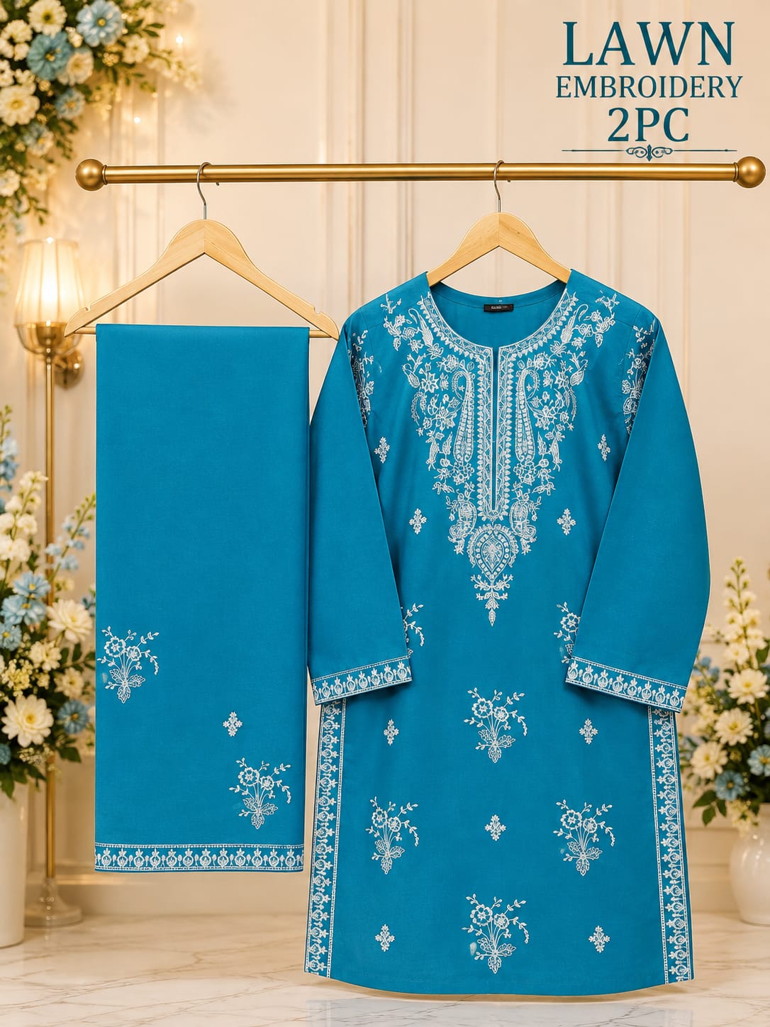 Lawn Party Wear Embroidered 2PC Stitched Suit | Heavy Embroidered Shirt and Trouser