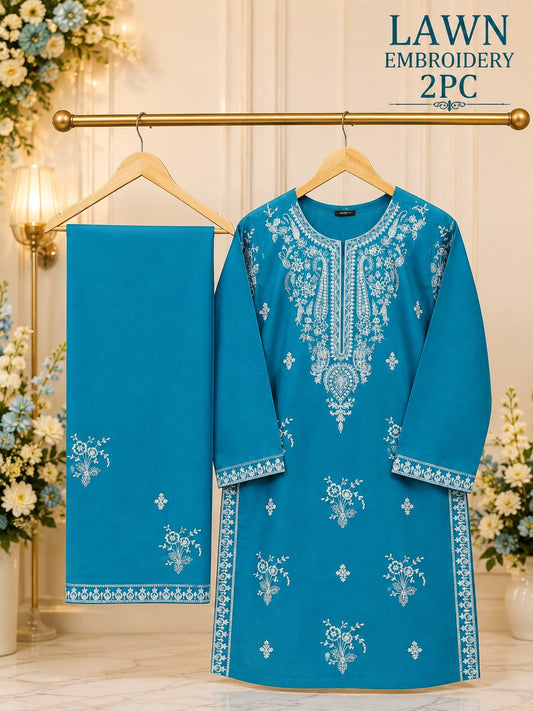 Lawn Party Wear Embroidered 2PC Stitched Suit | Heavy Embroidered Shirt and Trouser