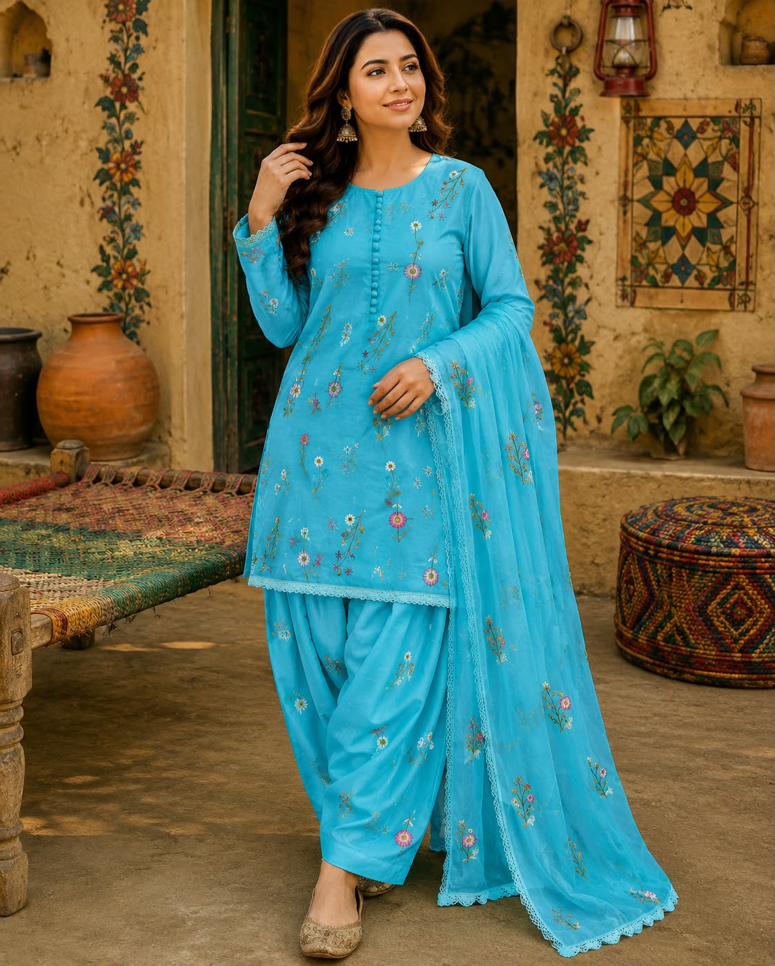 Batik 3PC Lawn - Front Sleeves Trouser Emb with Chiffon Dupatta