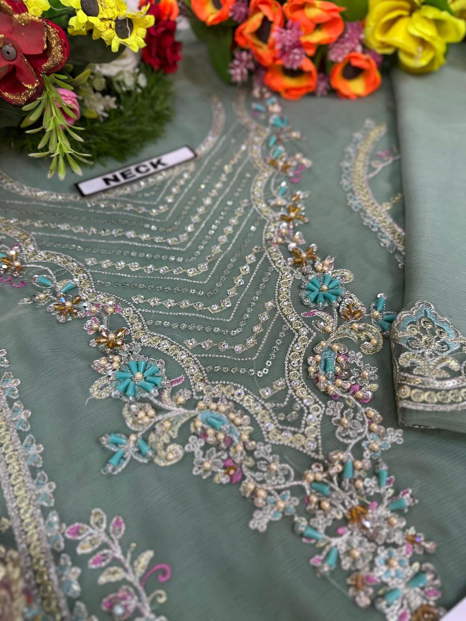 Imrozia Chiffon/Net - Premium Adda Work Embroidered Suit