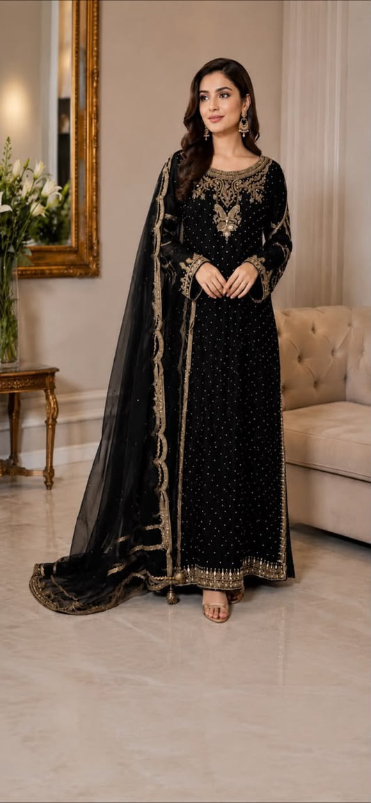 Haris Shakeel HSL_23_104 Chiffon - Heavy Emb Black & Aatashi