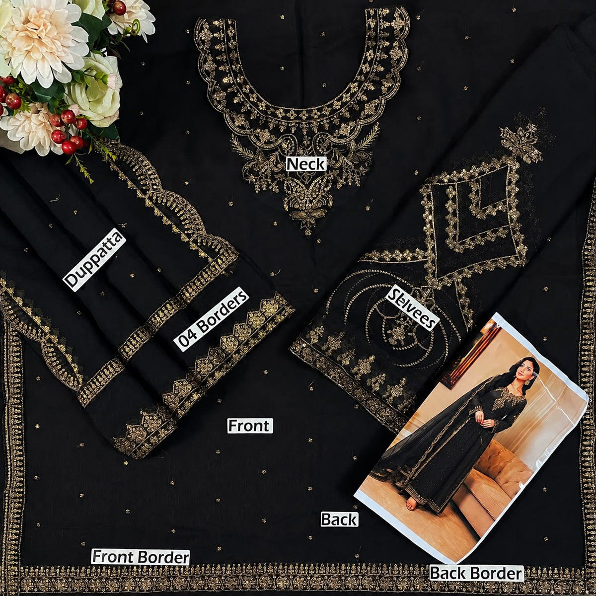 Haris Shakeel HSL_23_104 Chiffon - Heavy Emb Black & Aatashi