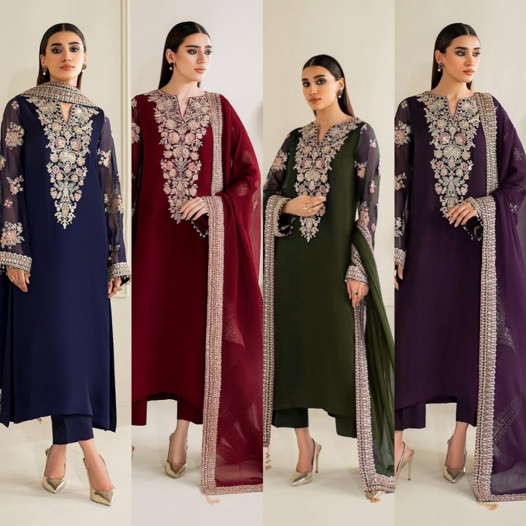 Baroque Replica Pure Chiffon Embroidered Suit - Unstitched 3Pc