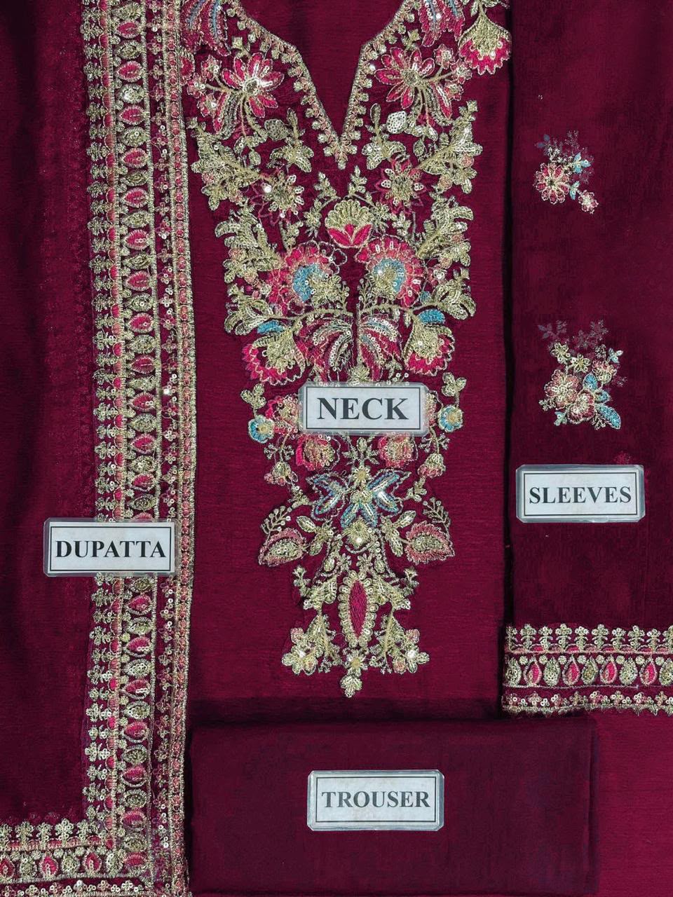 Baroque Replica Pure Chiffon Embroidered Suit - Unstitched 3Pc