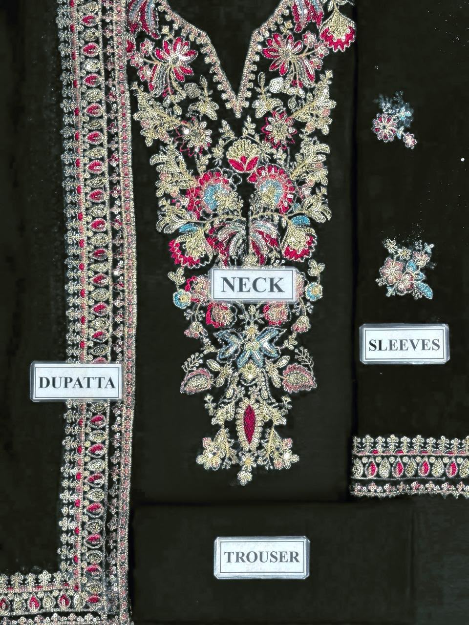 Baroque Replica Pure Chiffon Embroidered Suit - Unstitched 3Pc