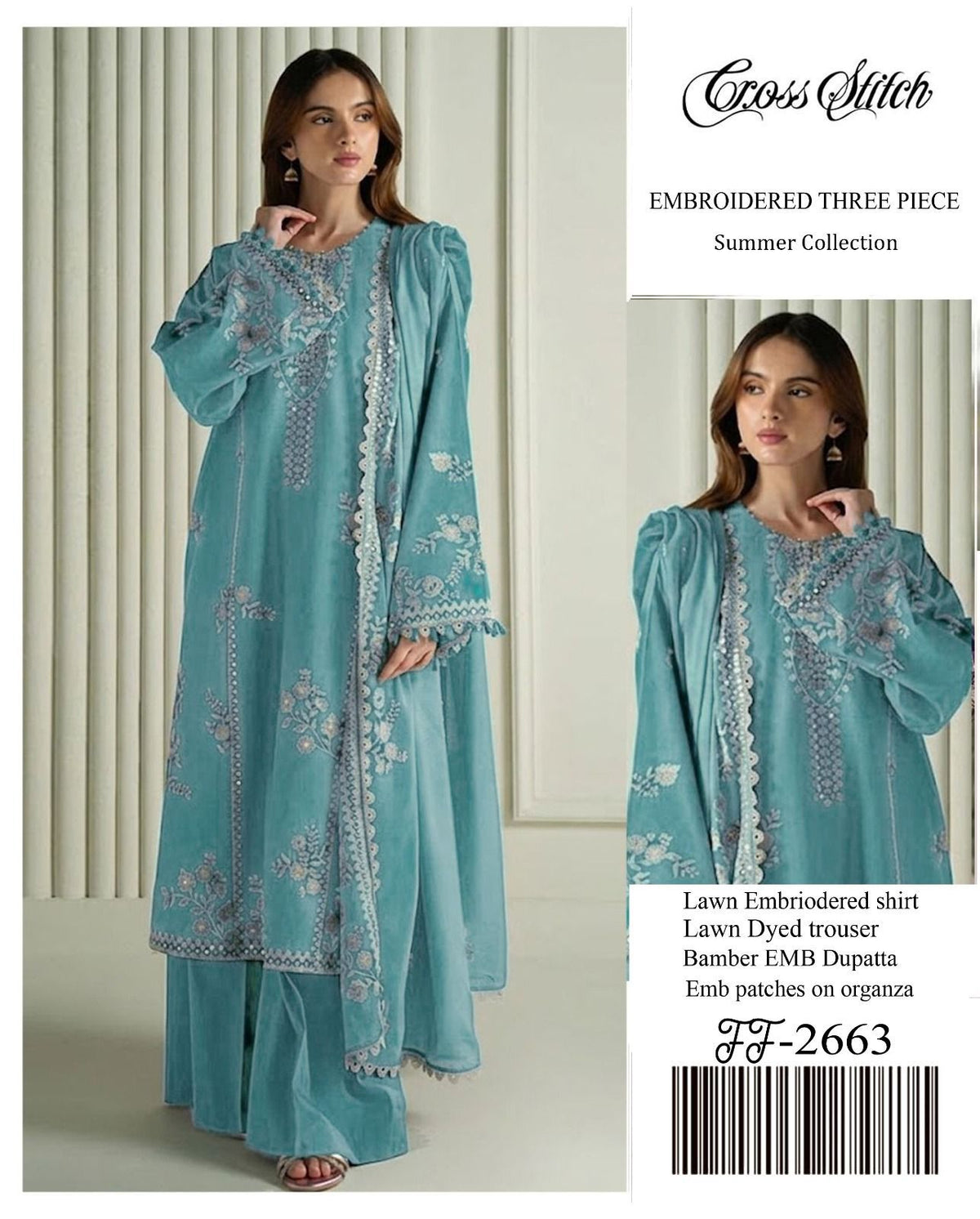 Cross Stitch 2668 - Luxury Heavy Embroidered Airjet Lawn 3 Piece | Bamber Chiffon Embroidered Dupatta