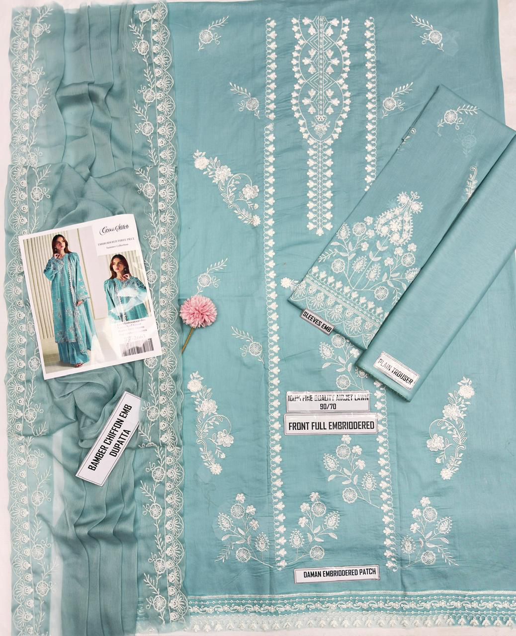 Cross Stitch 2668 - Luxury Heavy Embroidered Airjet Lawn 3 Piece | Bamber Chiffon Embroidered Dupatta