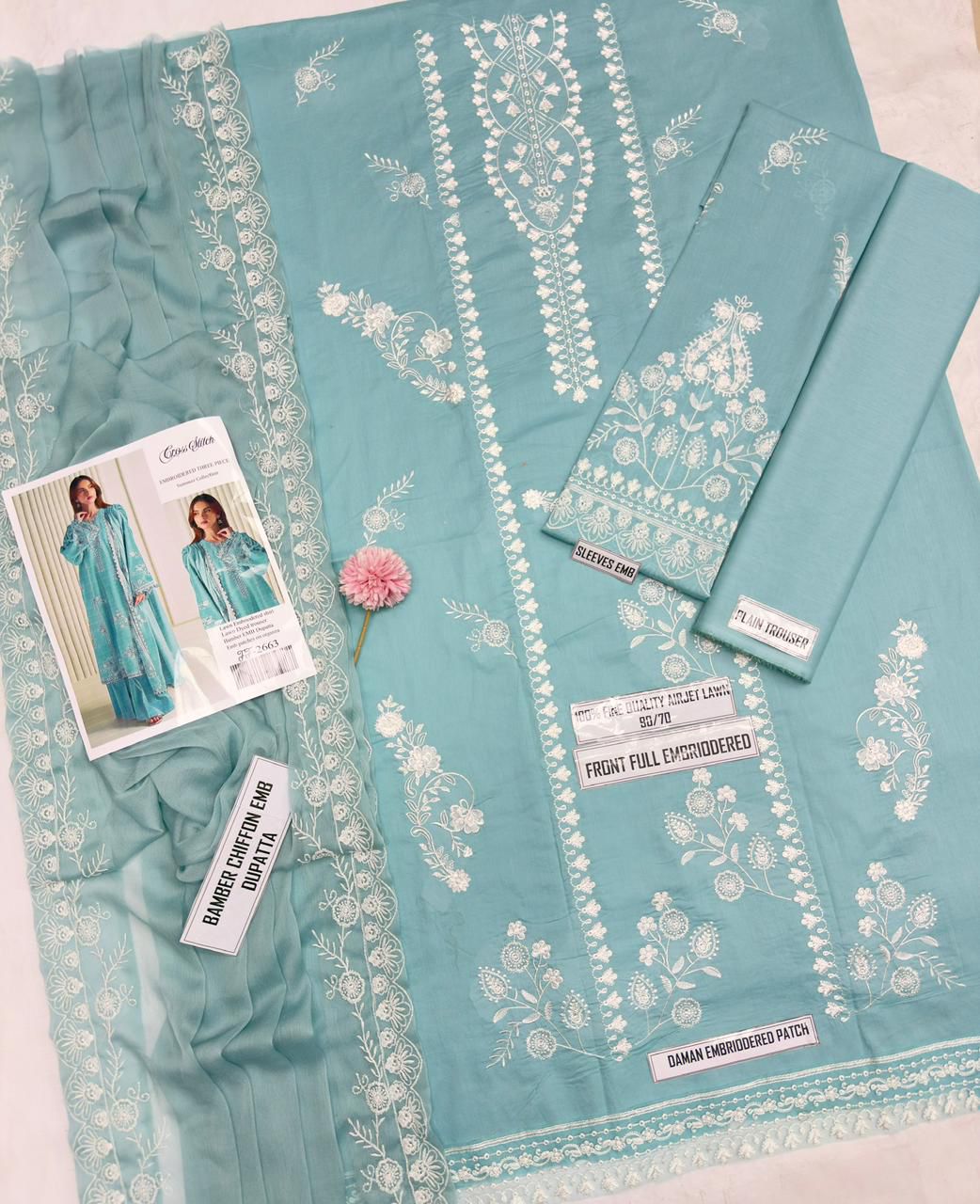 Cross Stitch 2668 - Luxury Heavy Embroidered Airjet Lawn 3 Piece | Bamber Chiffon Embroidered Dupatta