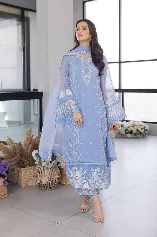 AZURE 3PC Organza Embroidered Suit | Thread and Sequins Organza Dupatta with Embroidered Trouser