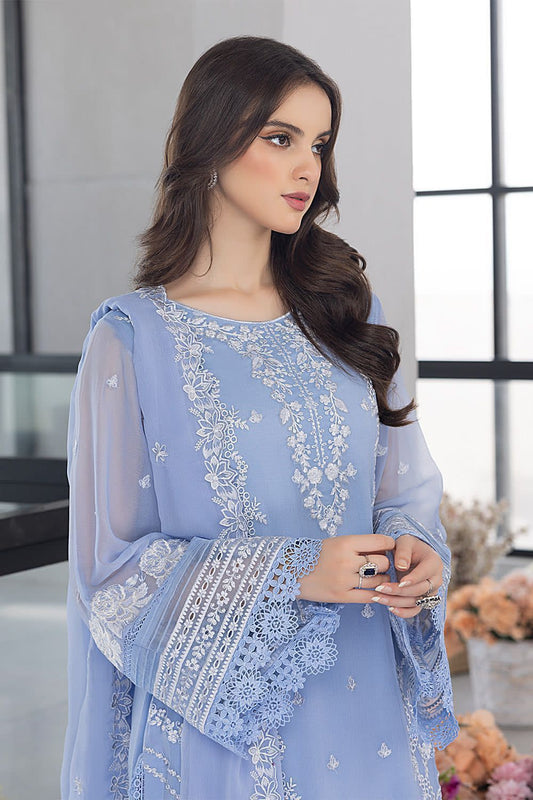 AZURE 3PC Organza Embroidered Suit | Thread and Sequins Organza Dupatta with Embroidered Trouser