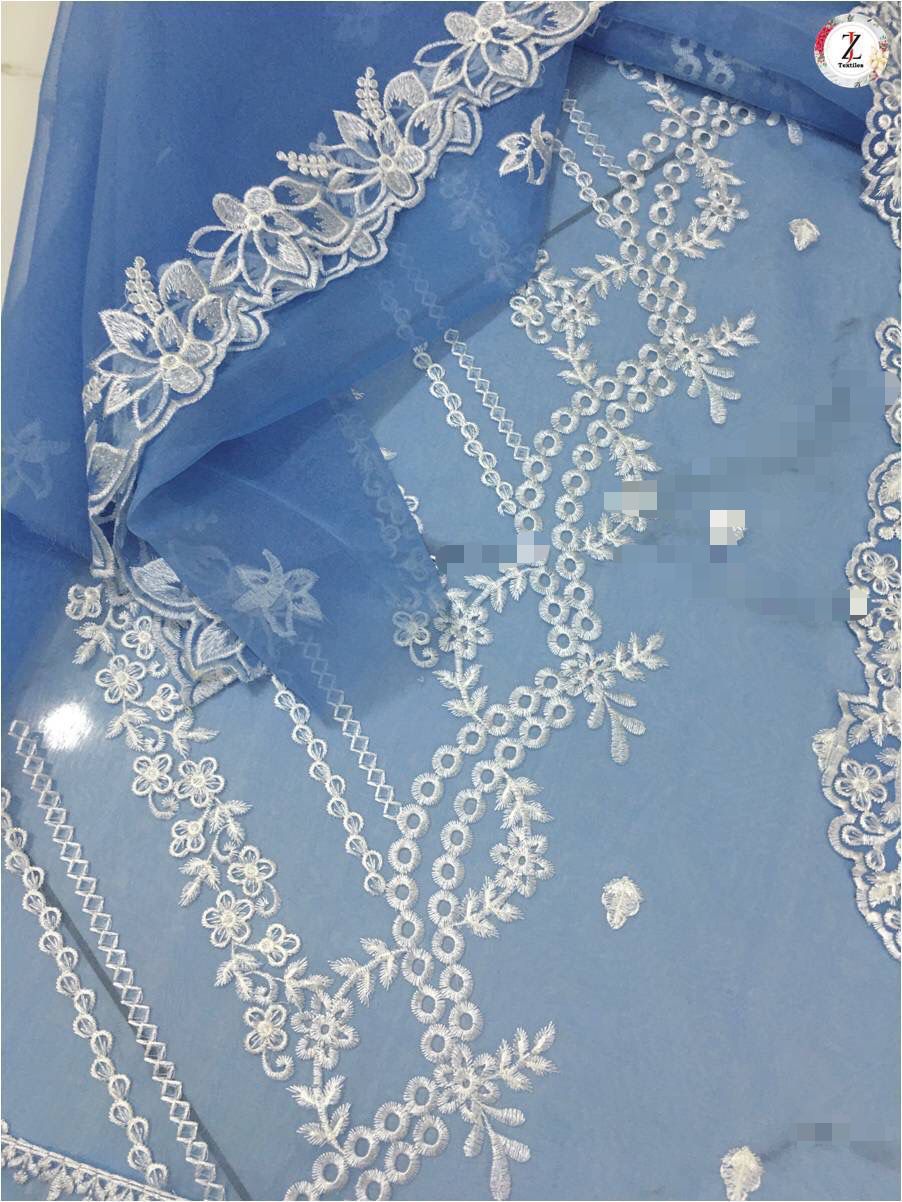 AZURE 3PC Organza Embroidered Suit | Thread and Sequins Organza Dupatta with Embroidered Trouser
