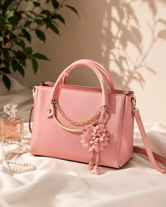 Pastel Pink Structured Shoulder Bag for Women