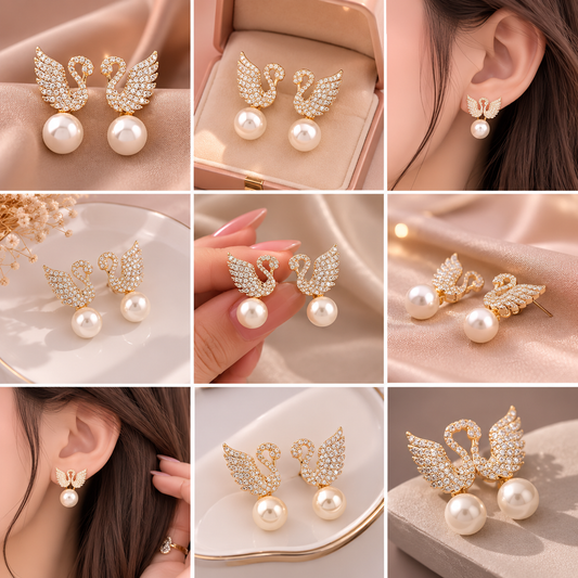 ZJE-911 Swan Pearl Earrings – Elegant Korean Style Jewellery , Stylish Accessory for Women